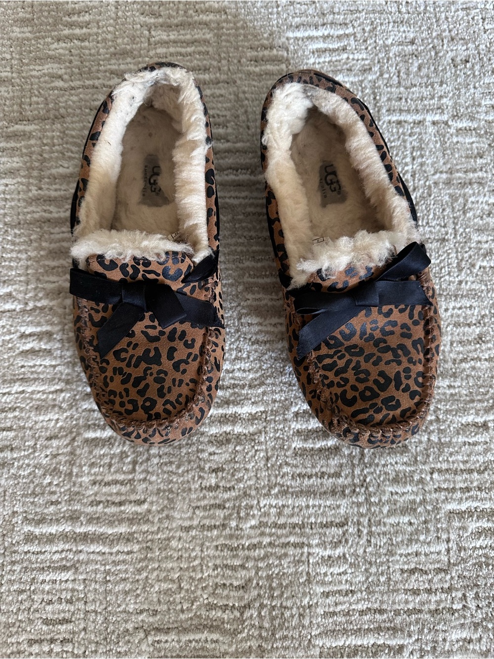 UGG Leopard-Print Shearling Moccasin Slippers in Brown